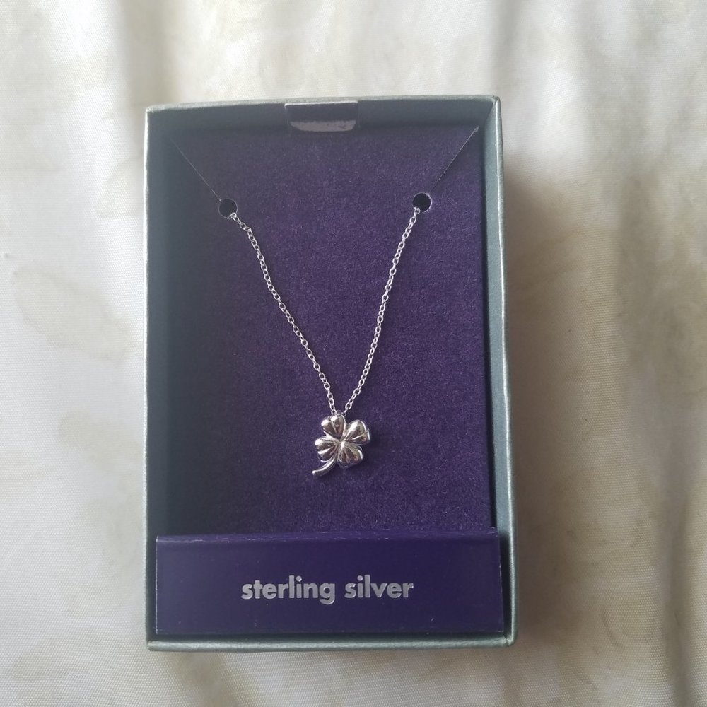 Claire's 925 Sterling Silver Lucky Four Leaf Clover Pendant Necklace